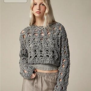 NWT J Crew Collection open-weave cropped pullover chunky knit crew neck sweater